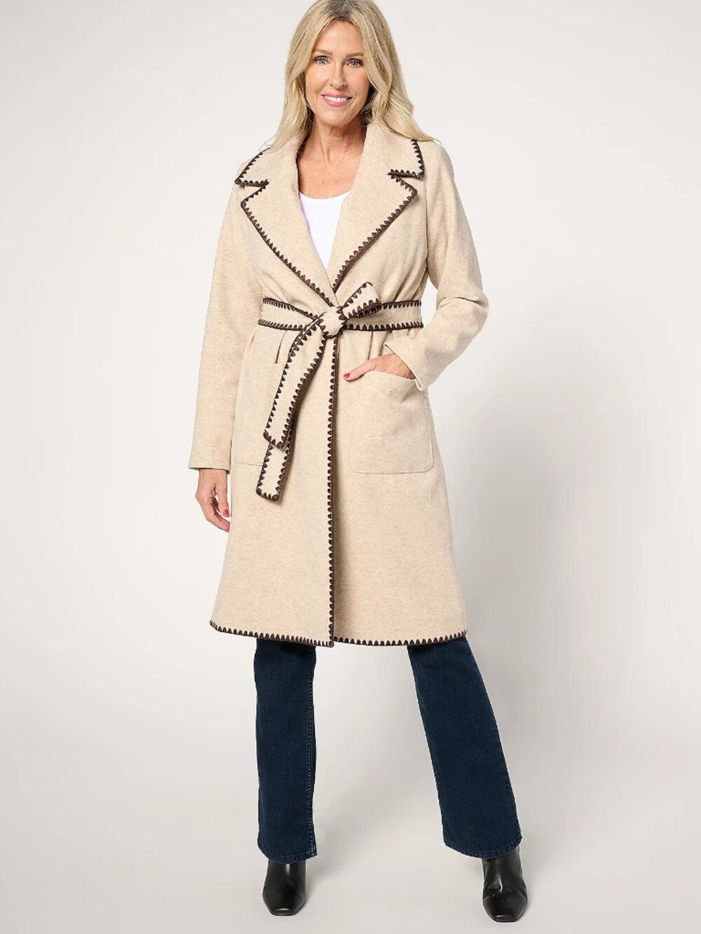BEAUTIFUL by Lawrence Zarian Belted Double Knit Lined Coat, Sz a66096